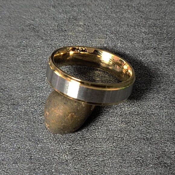 Personalized Engraved Men's Promise Ring Silver and Gold Two Tone Promise Ring - Picture 9 of 11